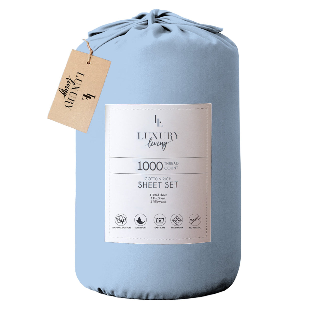 4pc 1000 Thread Count Cotton Rich King Bed Sheet Gift Pack CVC Microfibre Blend in Blue