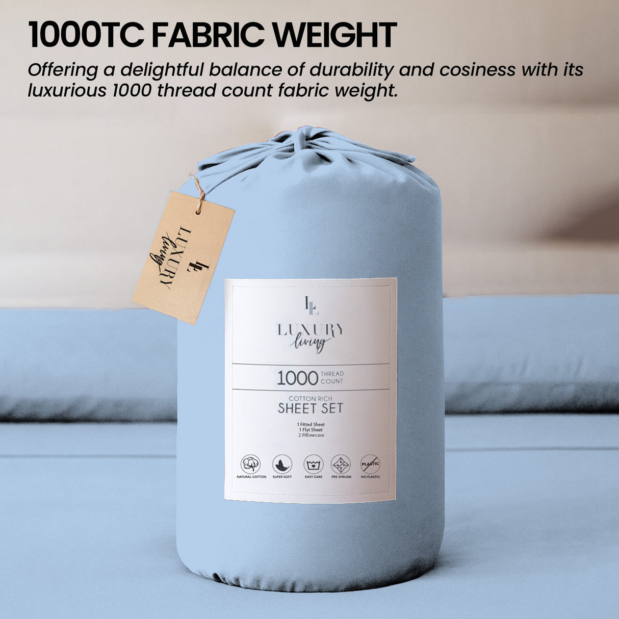 4pc 1000 Thread Count Cotton Rich King Bed Sheet Gift Pack CVC Microfibre Blend in Blue