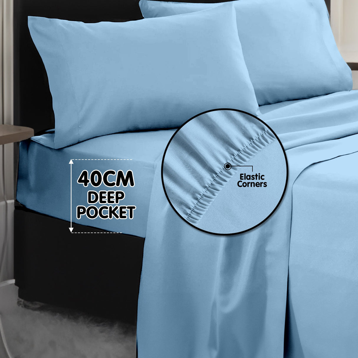 4pc 1000 Thread Count Cotton Rich King Bed Sheet Gift Pack CVC Microfibre Blend in Blue