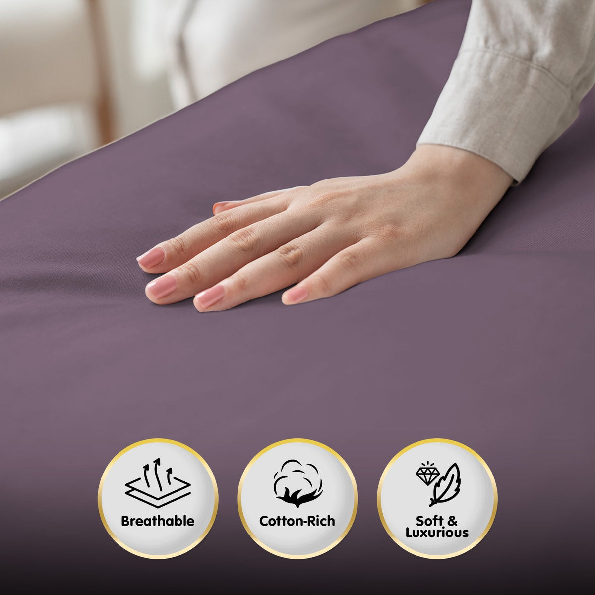 4pc 1000 Thread Count Cotton Rich King Bed Sheet Gift Pack CVC Microfibre Blend in Lilac