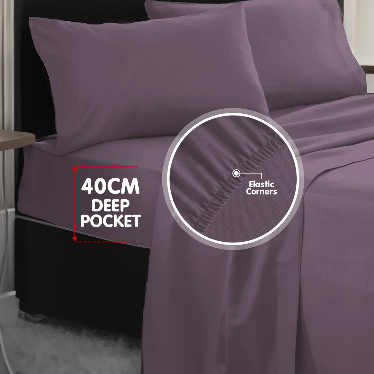 4pc 1000 Thread Count Cotton Rich King Bed Sheet Gift Pack CVC Microfibre Blend in Lilac
