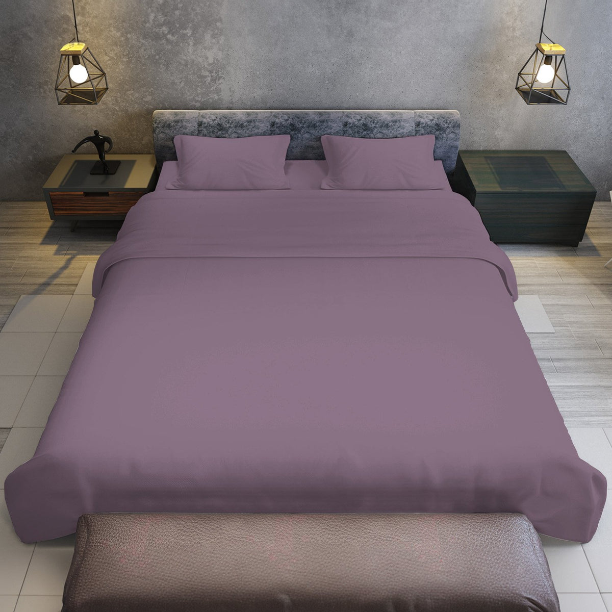 4pc 1000 Thread Count Cotton Rich King Bed Sheet Gift Pack CVC Microfibre Blend in Lilac