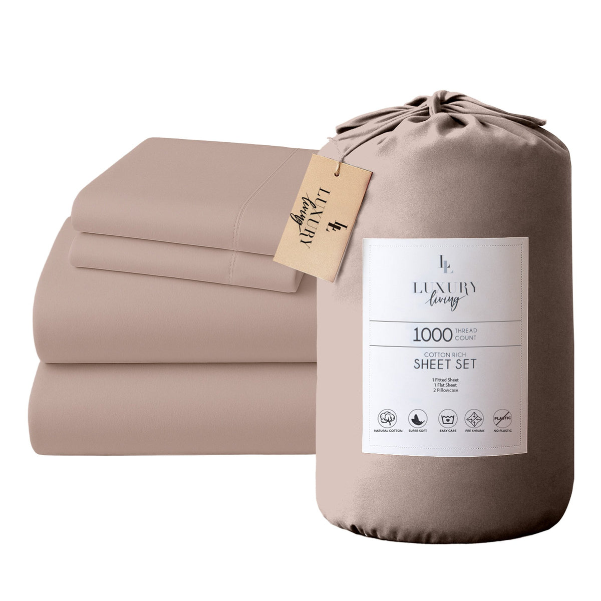4pc 1000 Thread Count Cotton Rich King Bed Sheet Gift Pack CVC Microfibre Blend in Linen
