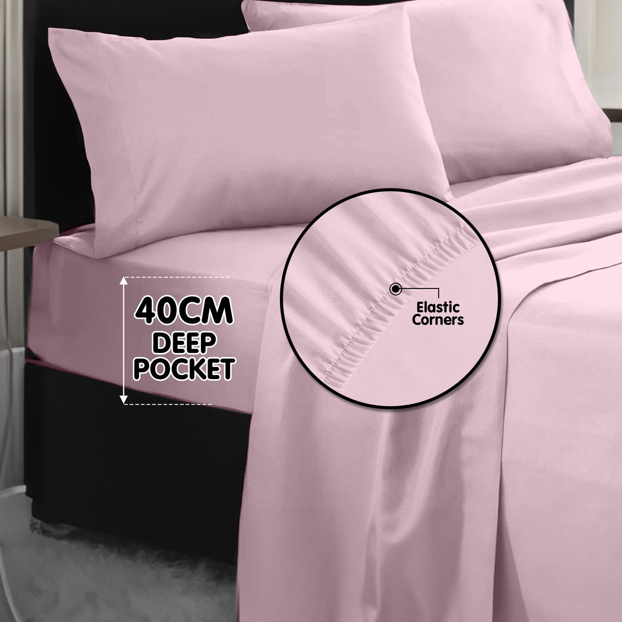 4pc 1000 Thread Count Cotton Rich King Bed Sheet Gift Pack CVC Microfibre Blend in Pink