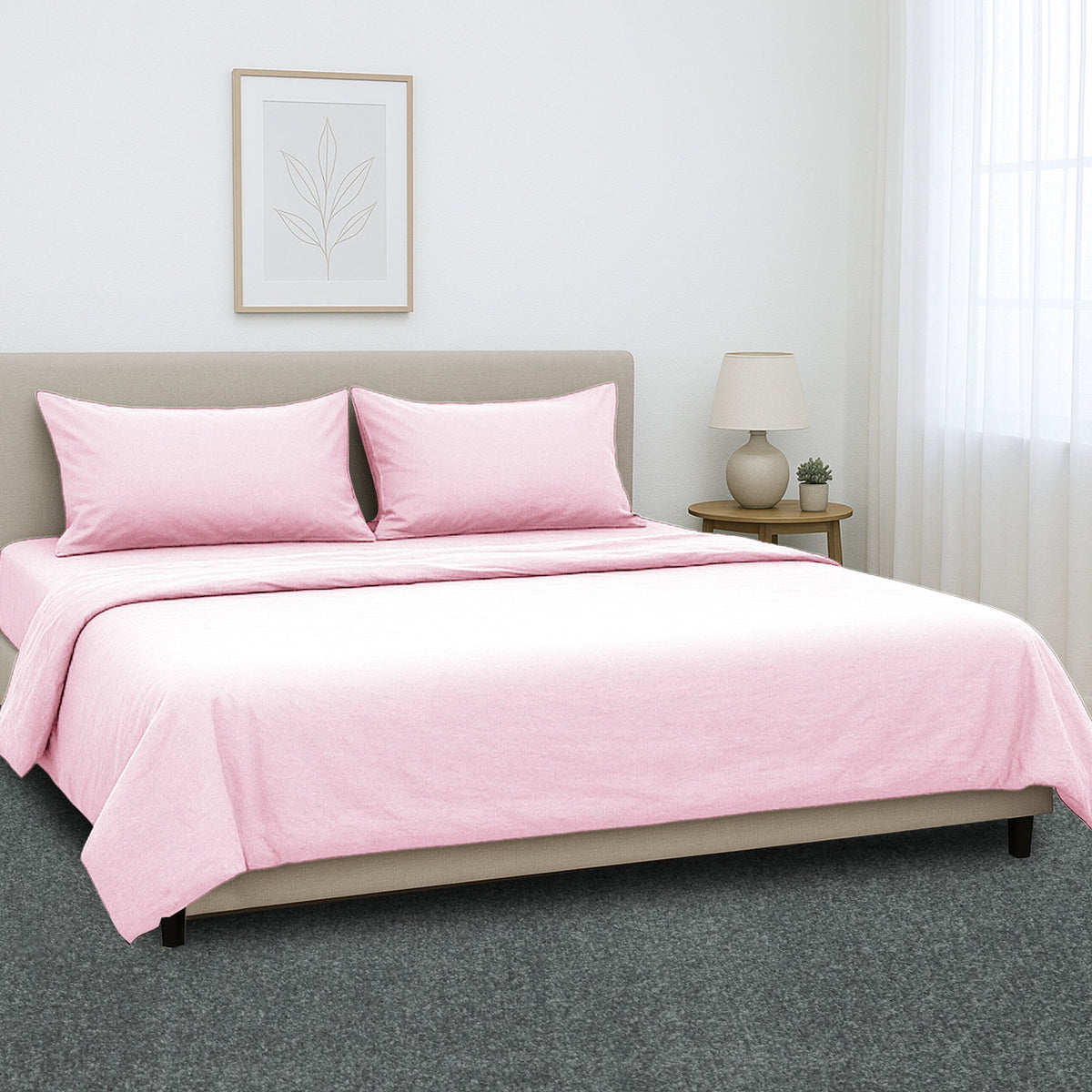 4pc 1000 Thread Count Cotton Rich King Bed Sheet Gift Pack CVC Microfibre Blend in Pink