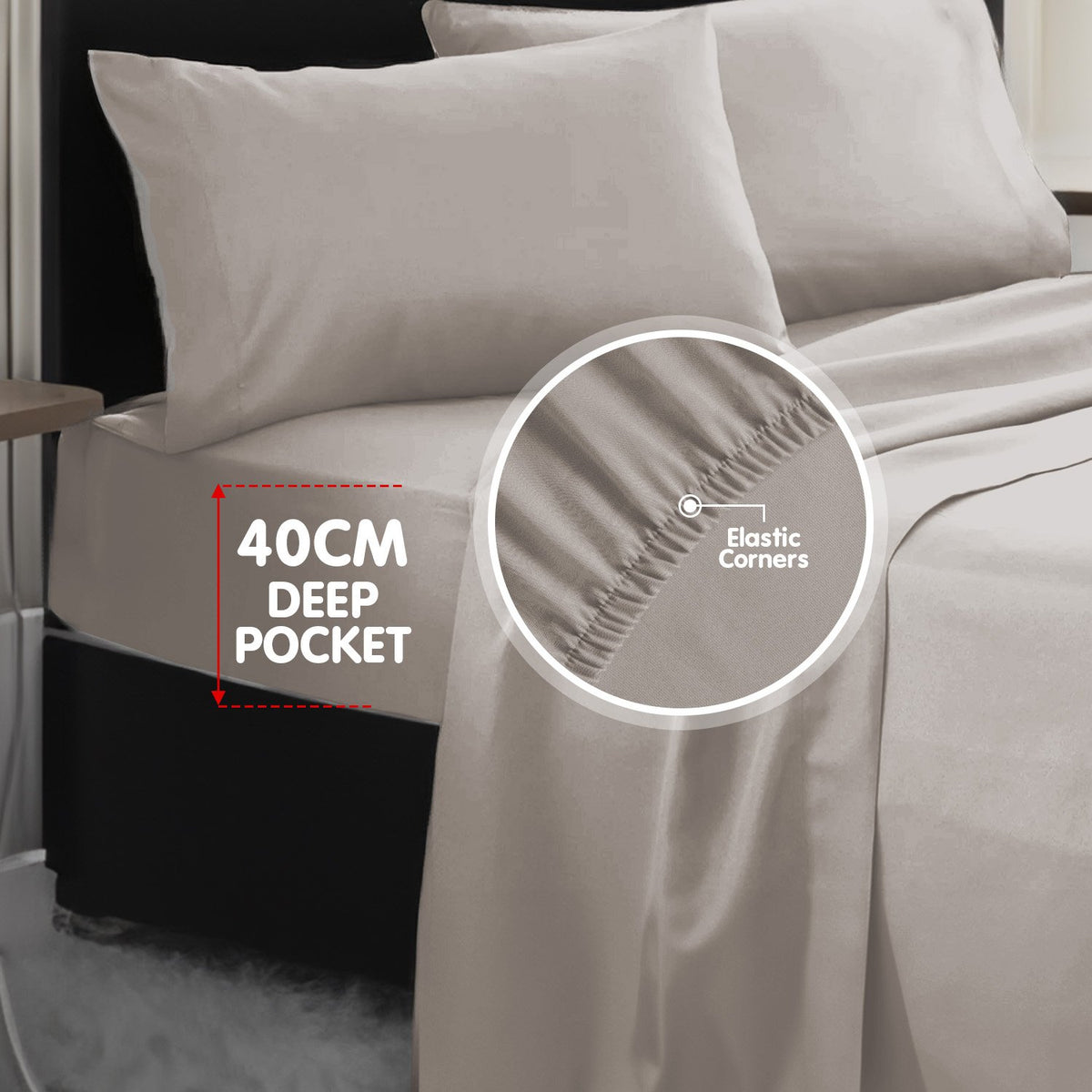 4pc 1000 Thread Count Cotton Rich King Bed Sheet Gift Pack CVC Microfibre Blend in Silver