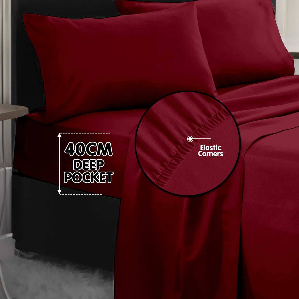 4pc 1000 Thread Count Cotton Rich Queen Bed Sheet Gift Pack CVC Microfibre Blend in Burgundy