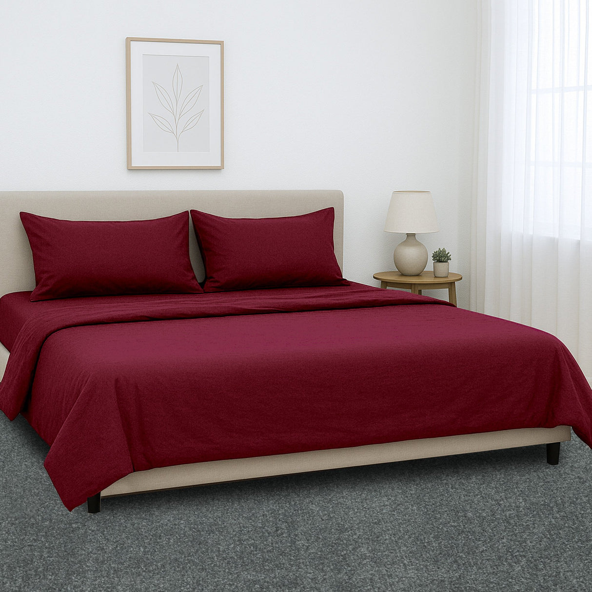 4pc 1000 Thread Count Cotton Rich Queen Bed Sheet Gift Pack CVC Microfibre Blend in Burgundy