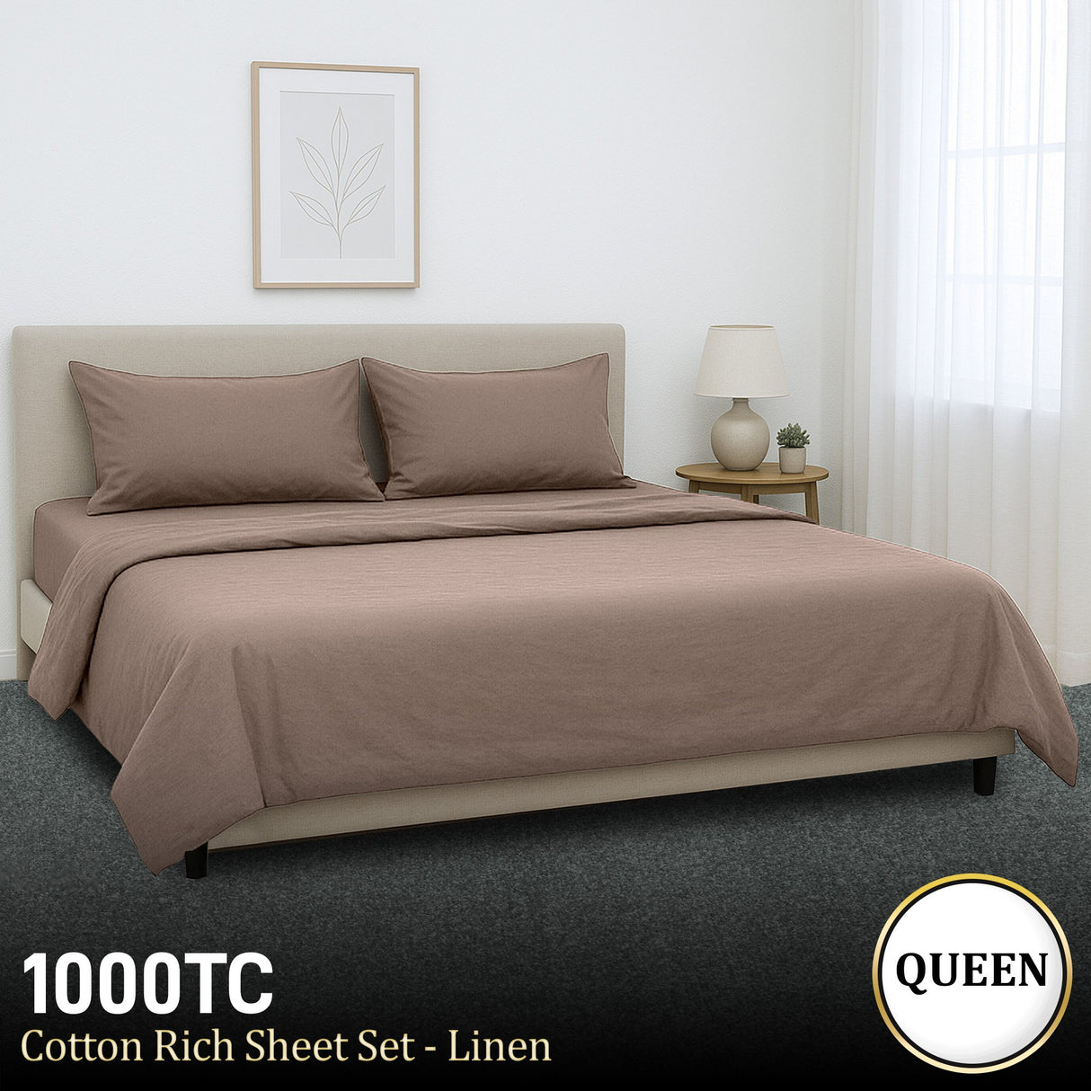 4pc 1000 Thread Count Cotton Rich Queen Bed Sheet Gift Pack CVC Microfibre Blend in Linen