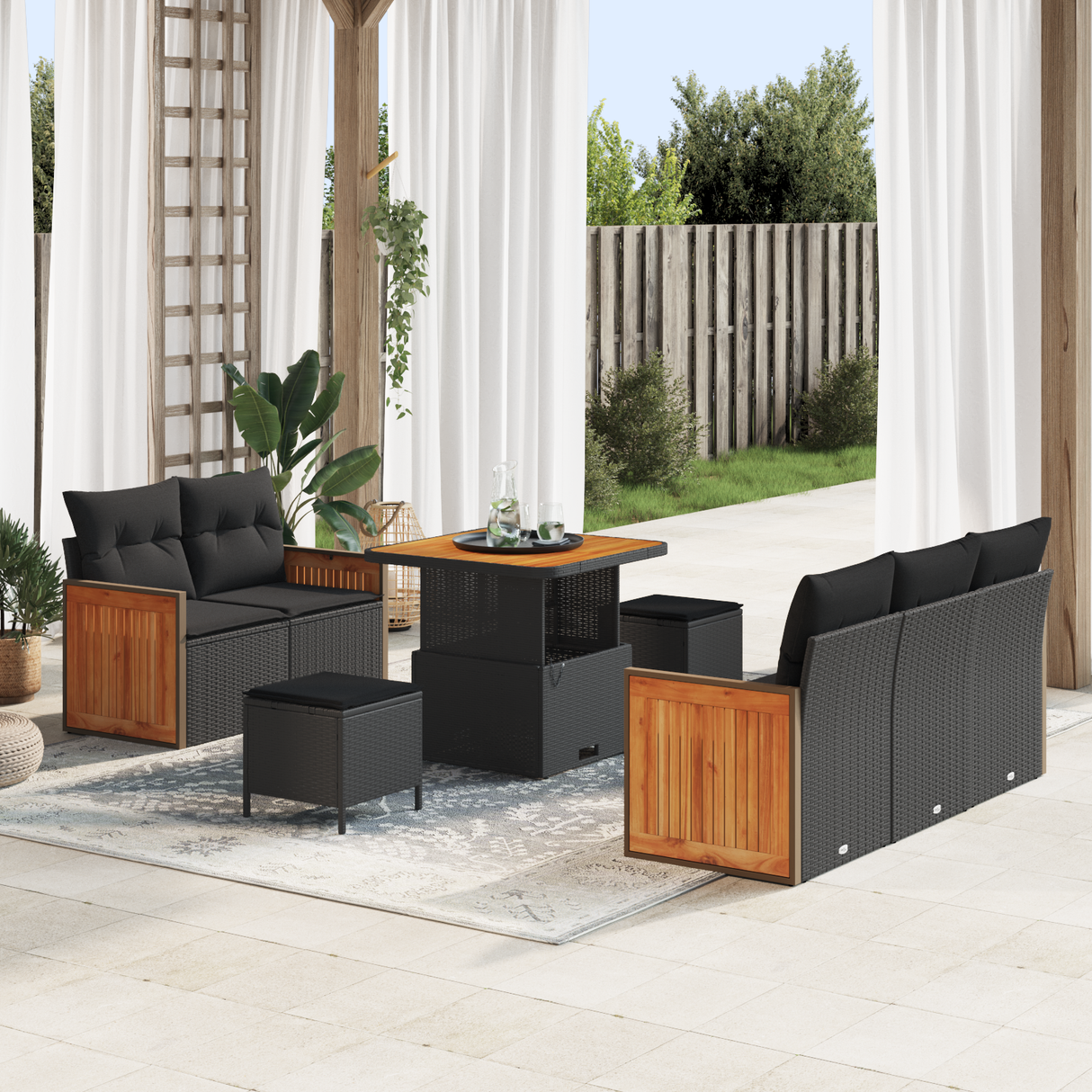 Garden Sofa Set with Cushion 10 pcs Black Poly Rattan