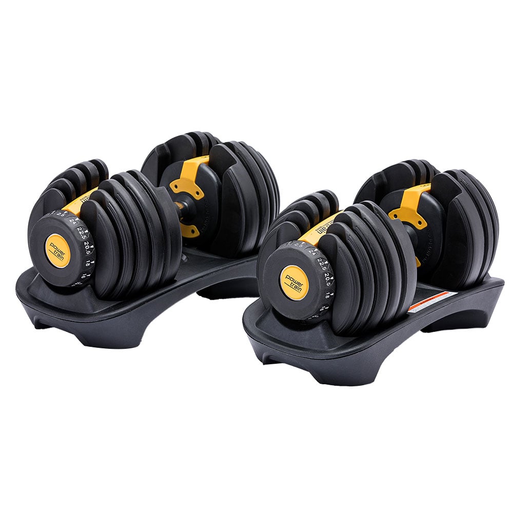 Powertrain 48kg Adjustable Dumbbell Set Home Gym Exercise Equipment Weights Gold
