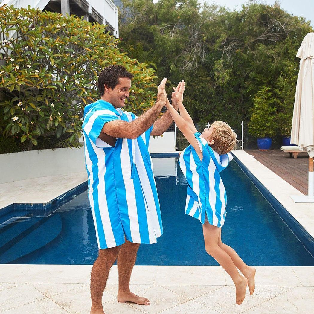 Dock & Bay KIDS Poncho Hooded Towel -Mini Cabana Collection-Bondi Blue S (4-7yrs)-2006732817274376194