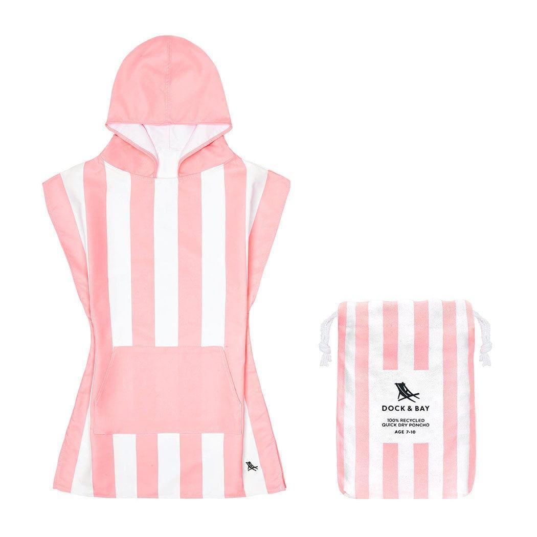 Dock & Bay KIDS Poncho Hooded Towel -Mini Cabana Collection-Malibu Pink M (7-10yrs)-2006732817437954048