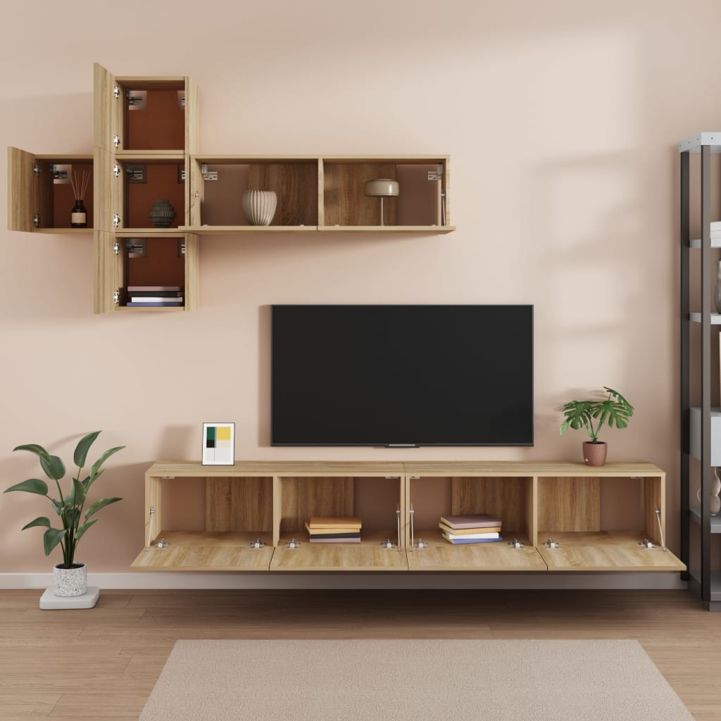 7 Piece TV Cabinet Set Sonoma Oak Engineered Wood