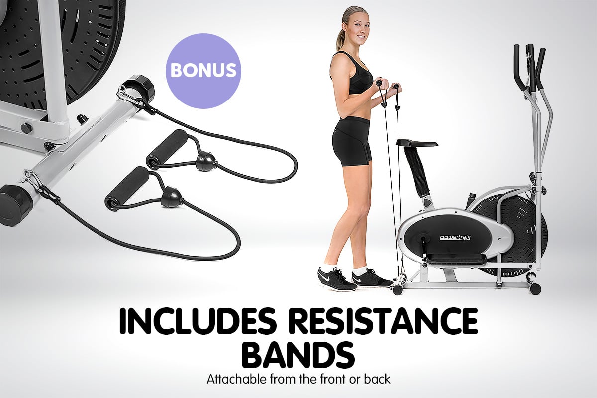 Powertrain 3-in-1 Elliptical Cross Trainer Exercise Bike with Resistance Bands