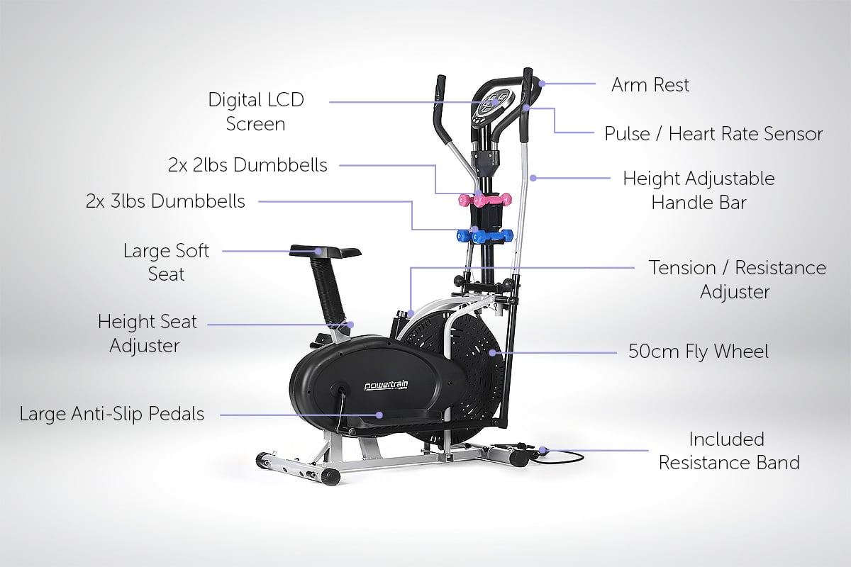 Powertrain 5-in-1 Elliptical Cross Trainer Bike with Dumbbell Sets