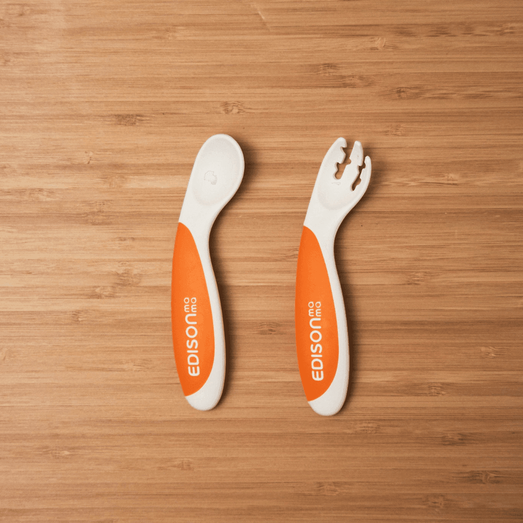 EDISON mama ForkSpoon Beginner SetOrange left Handed-2006733438828285953
