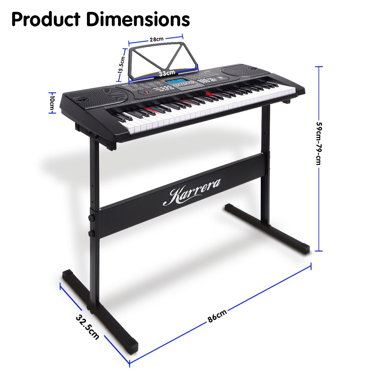 Karrera 61-Keys Electronic LED Keyboard Piano with Stand - Black