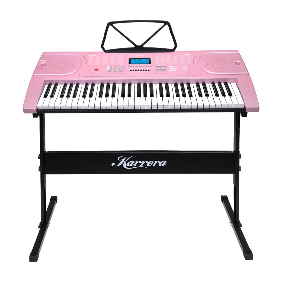 Karrera 61-Key Electronic Keyboard Piano Music with Stand - Pink