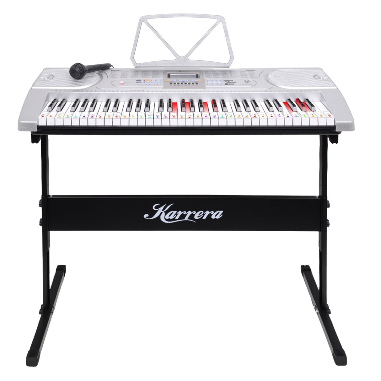 Karrera 61-Key Electronic LED Keyboard Piano with Stand - Silver