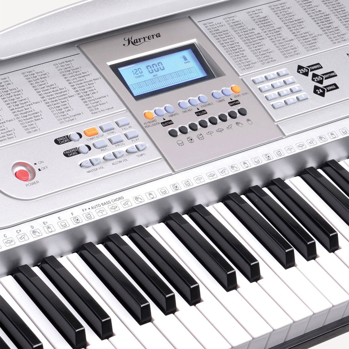 Karrera 61-Key Electronic LED Keyboard Piano with Stand - Silver