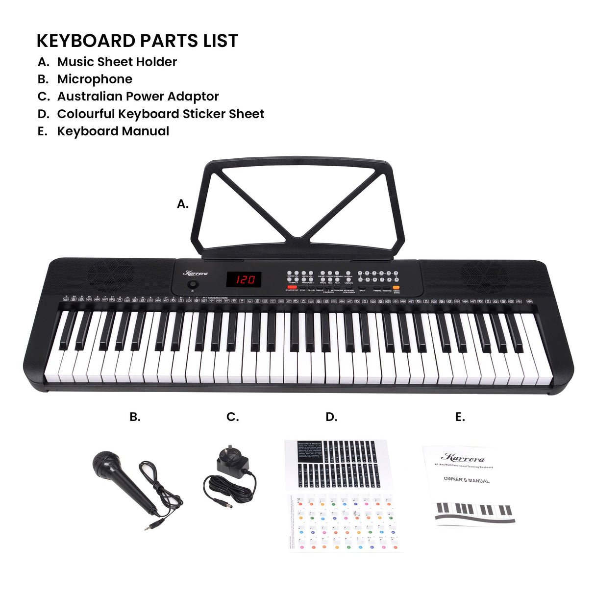 Karrera 61-Key Electronic Piano Keyboard with LED and Folding Stand in Black CHJ-SD1