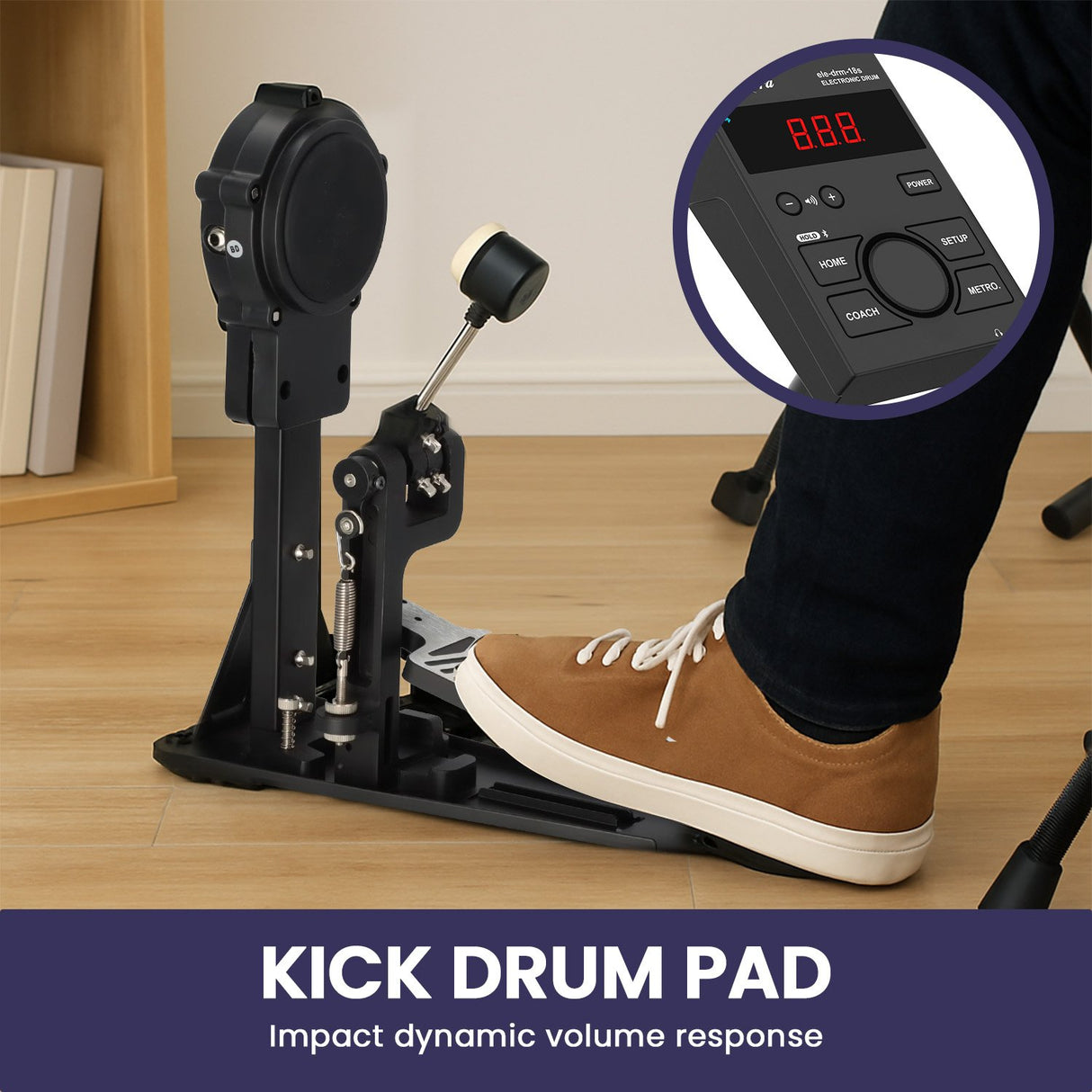 Karrera 18S Electronic Drum Kit Mesh Pads 8in Snare Bluetooth Sounds USB/MIDI Output Kick Pedal