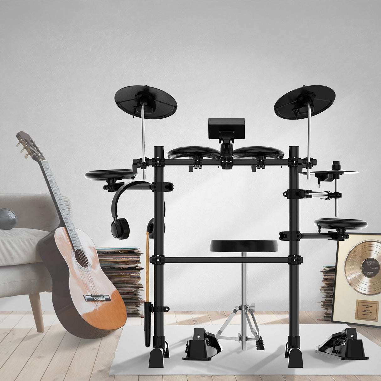 Karrera TDX-16 Electronic Drum Kit with LCD, Toms, Snares Quiet Mesh Pads & Pedals, Adjustable