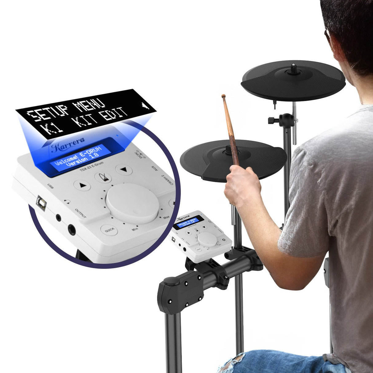 Karrera X23 Electronic Drum Kit with Sound Module, 3 Toms, Snare Quiet Mesh Drum Heads, Cymbals