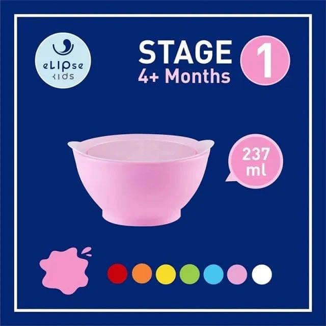 Elipse Kids Spill-Proof Anti-Slip Bowl Stage 1 8oz | Twin Pack with Lid Pink-2006733340664795136