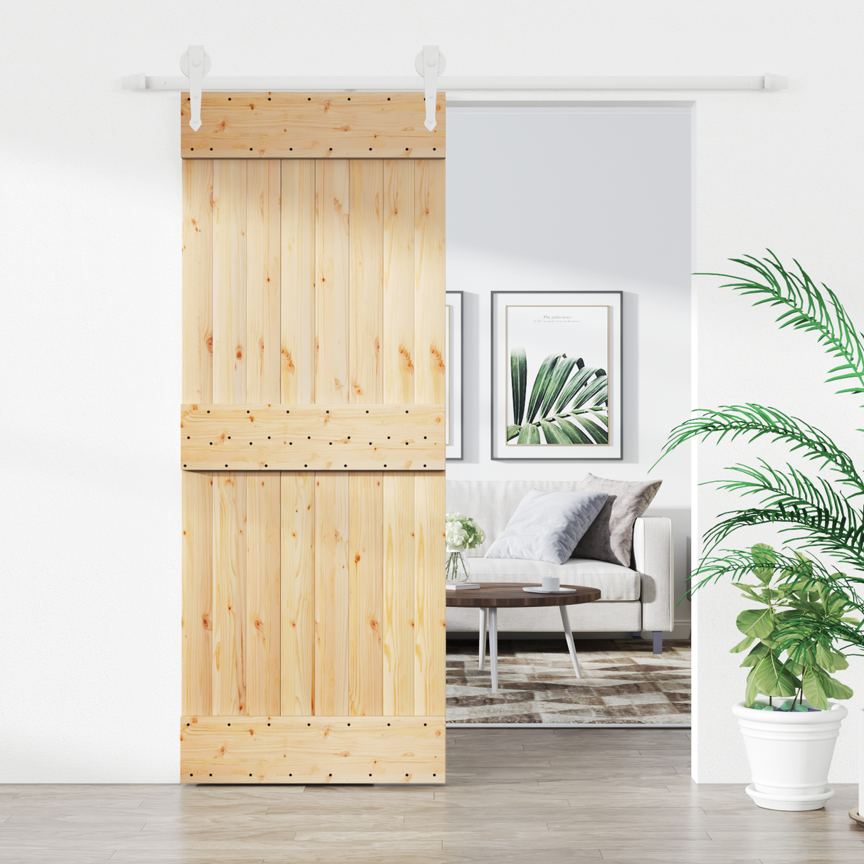 Sliding Door Natural and White 80 x 210 cm Solid Pine Wood