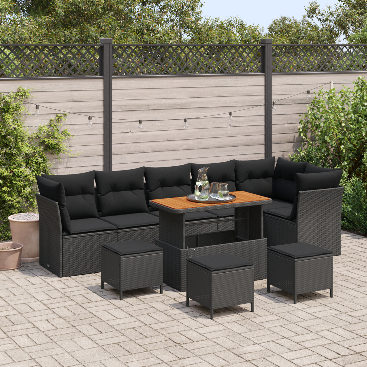 Garden Sofa Set with Cushion with Storage 10 pcs Black