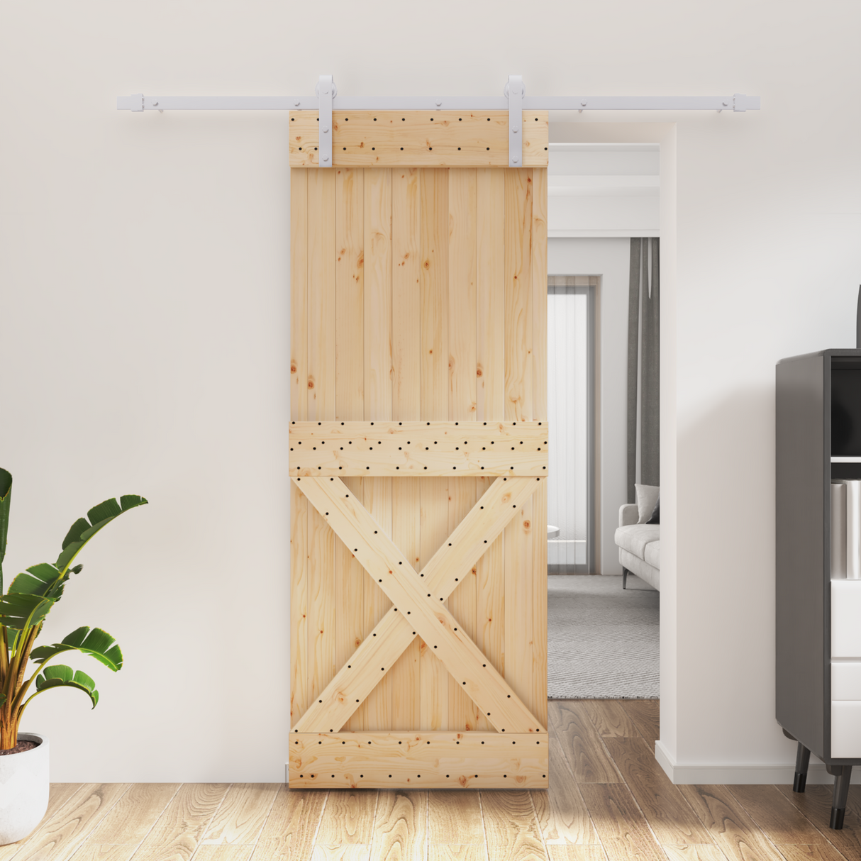 Sliding Door Natural and White 80 x 210 cm Solid Pine Wood