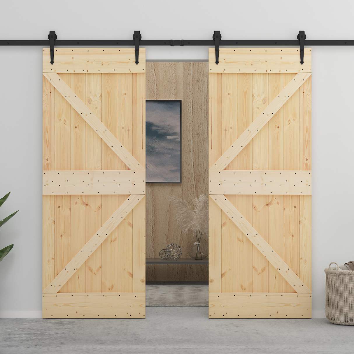Sliding Door 2 pcs 90 x 210 cm Solid Pine Wood