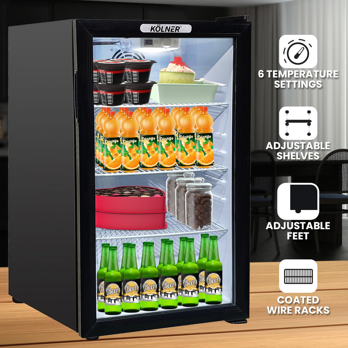 Kolner 100L Mini Bar Wine Fridge Glass Door Beverage Cooler Drinks Refrigerator