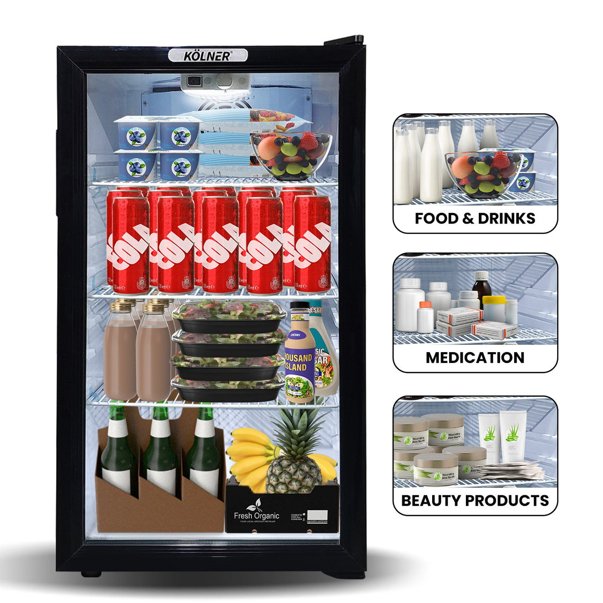 Kolner 100L Mini Bar Wine Fridge Glass Door Beverage Cooler Drinks Refrigerator