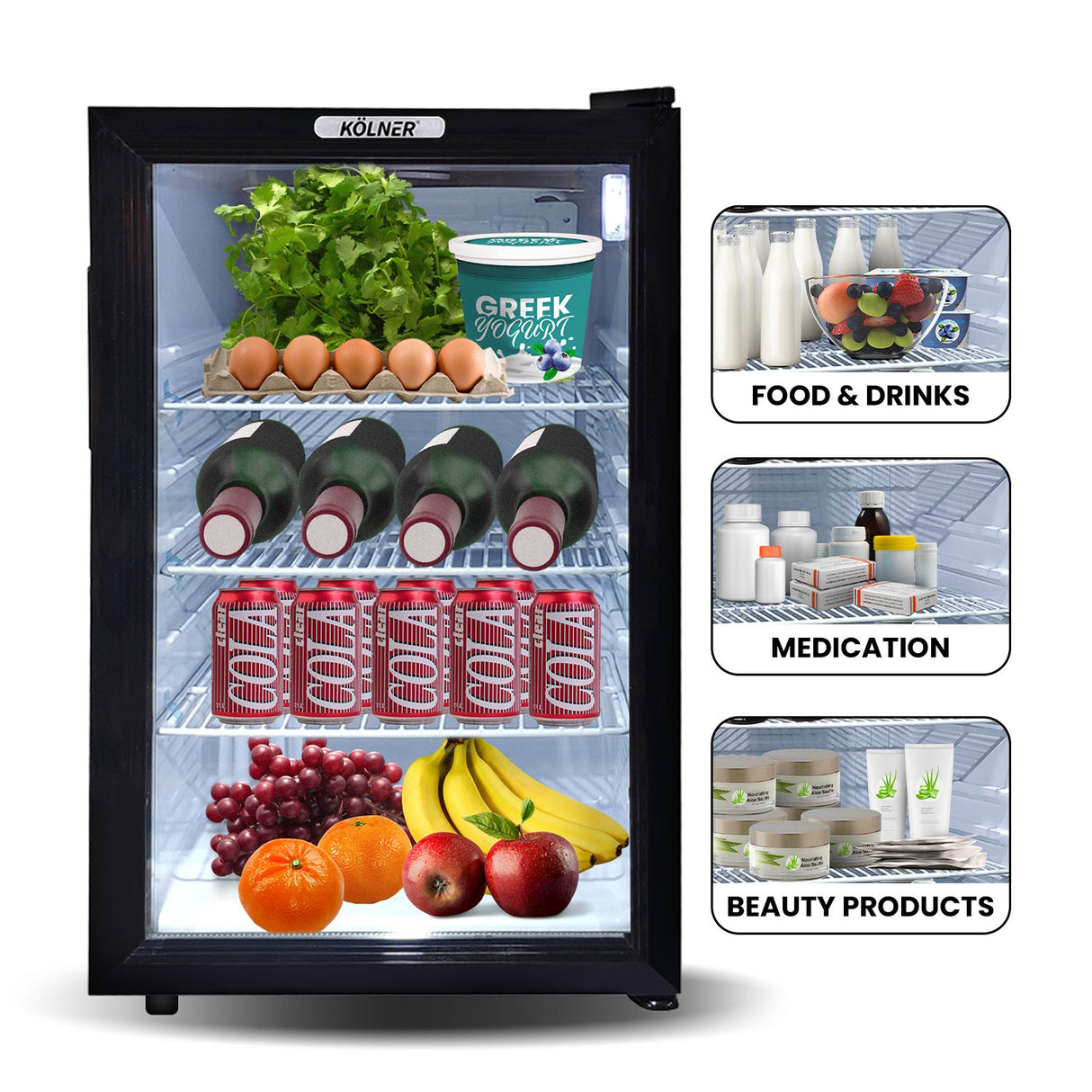 Kolner 70L Mini Bar Fridge Glass Door Beverage Cooler Wine Drinks Refrigerator