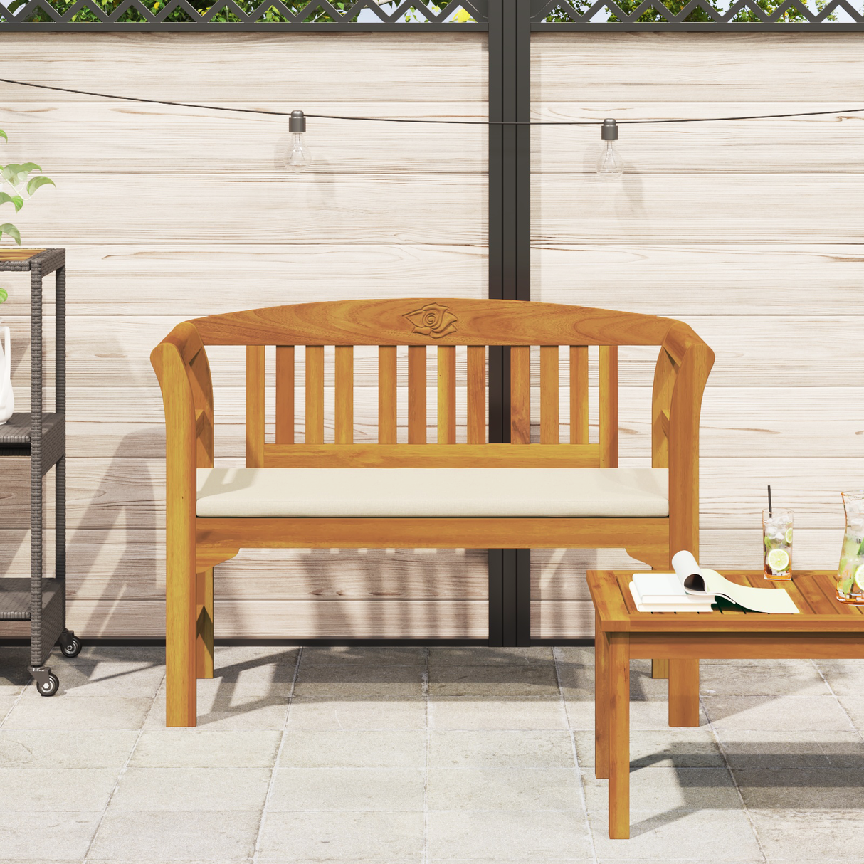 Rose Bench Cream White 114 x 46 x 82.5 cm Solid Acacia Wood