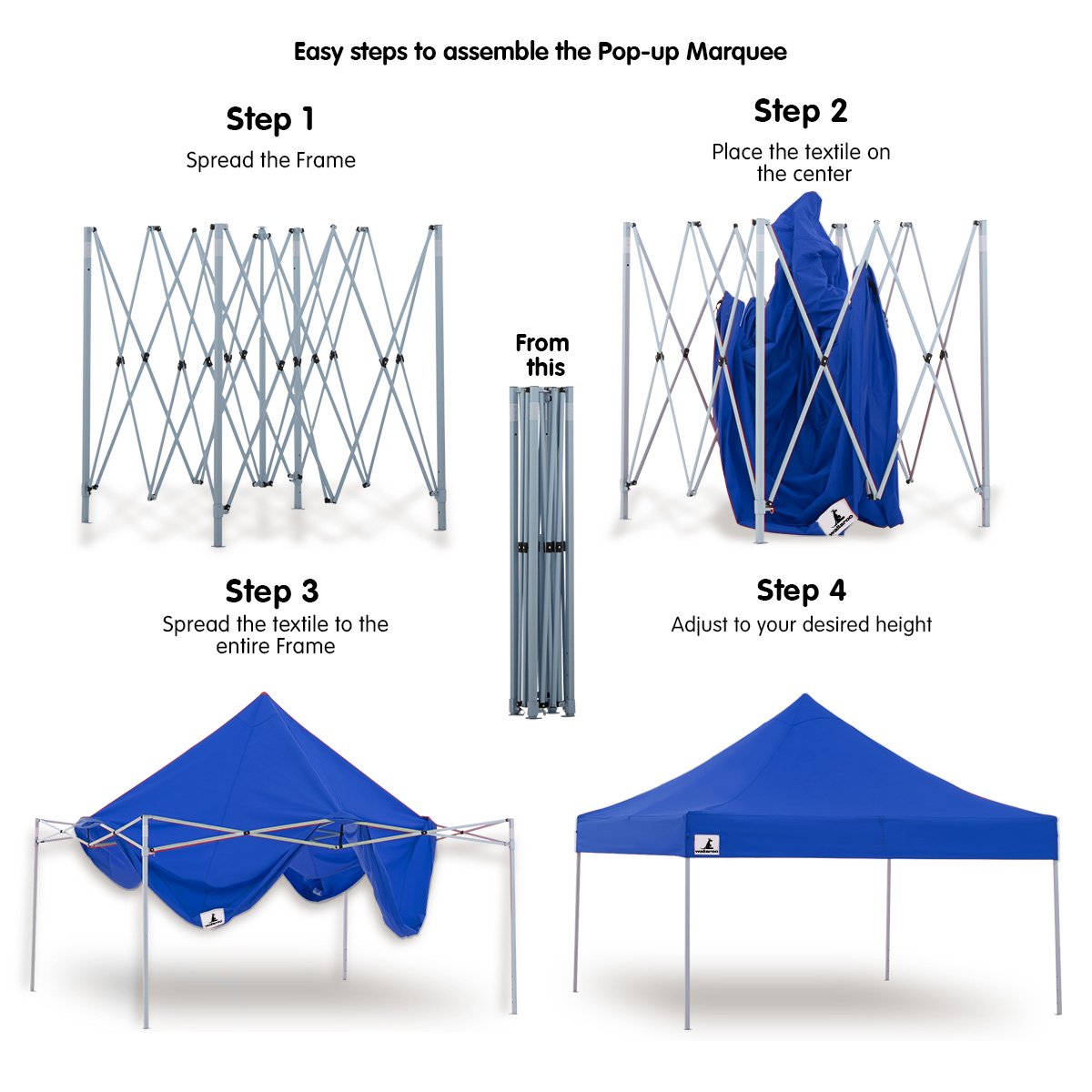 Wallaroo 3x3 PopUp Blue Gazebo Marquee Outdoor Tent