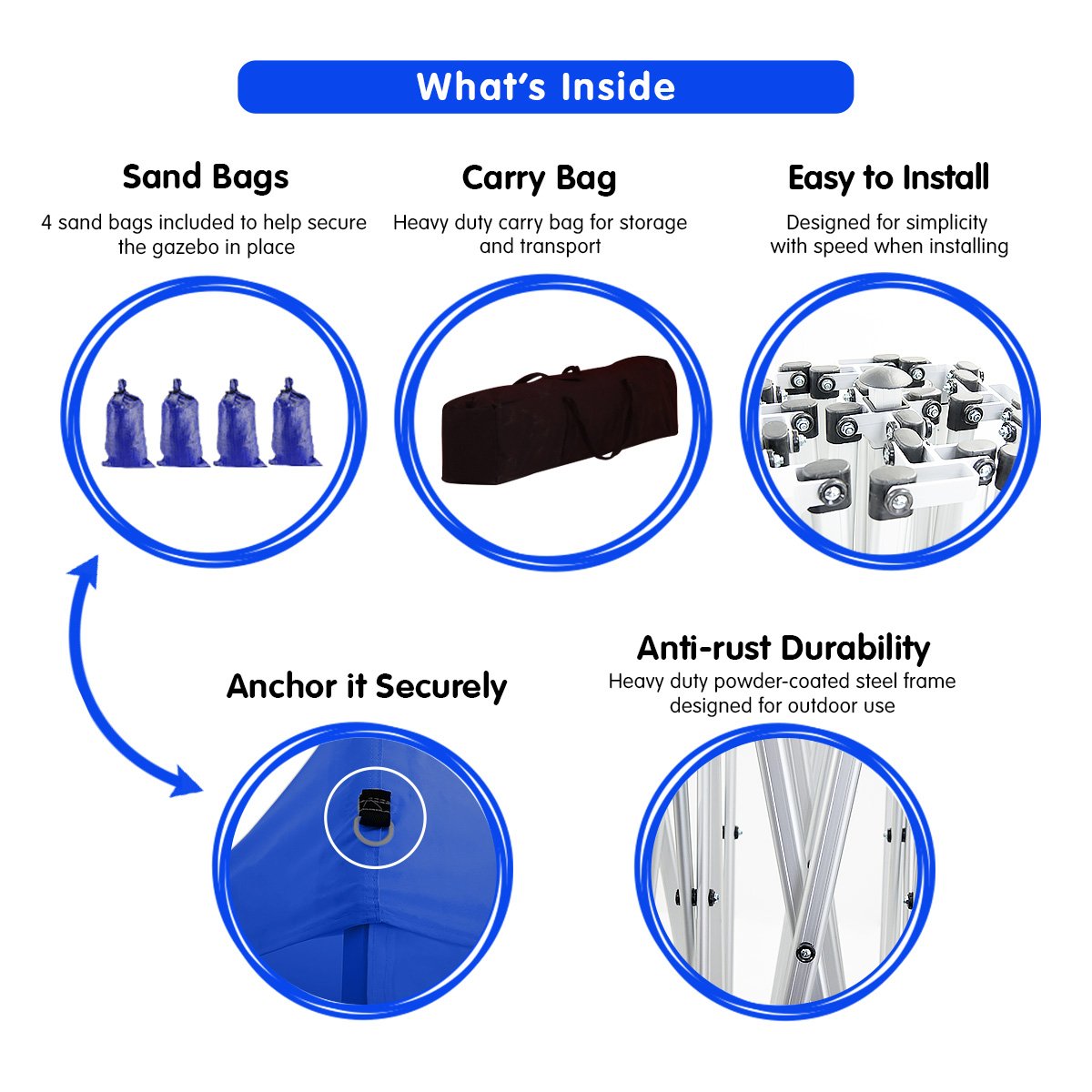 Wallaroo 3x3 PopUp Blue Gazebo Marquee Outdoor Tent