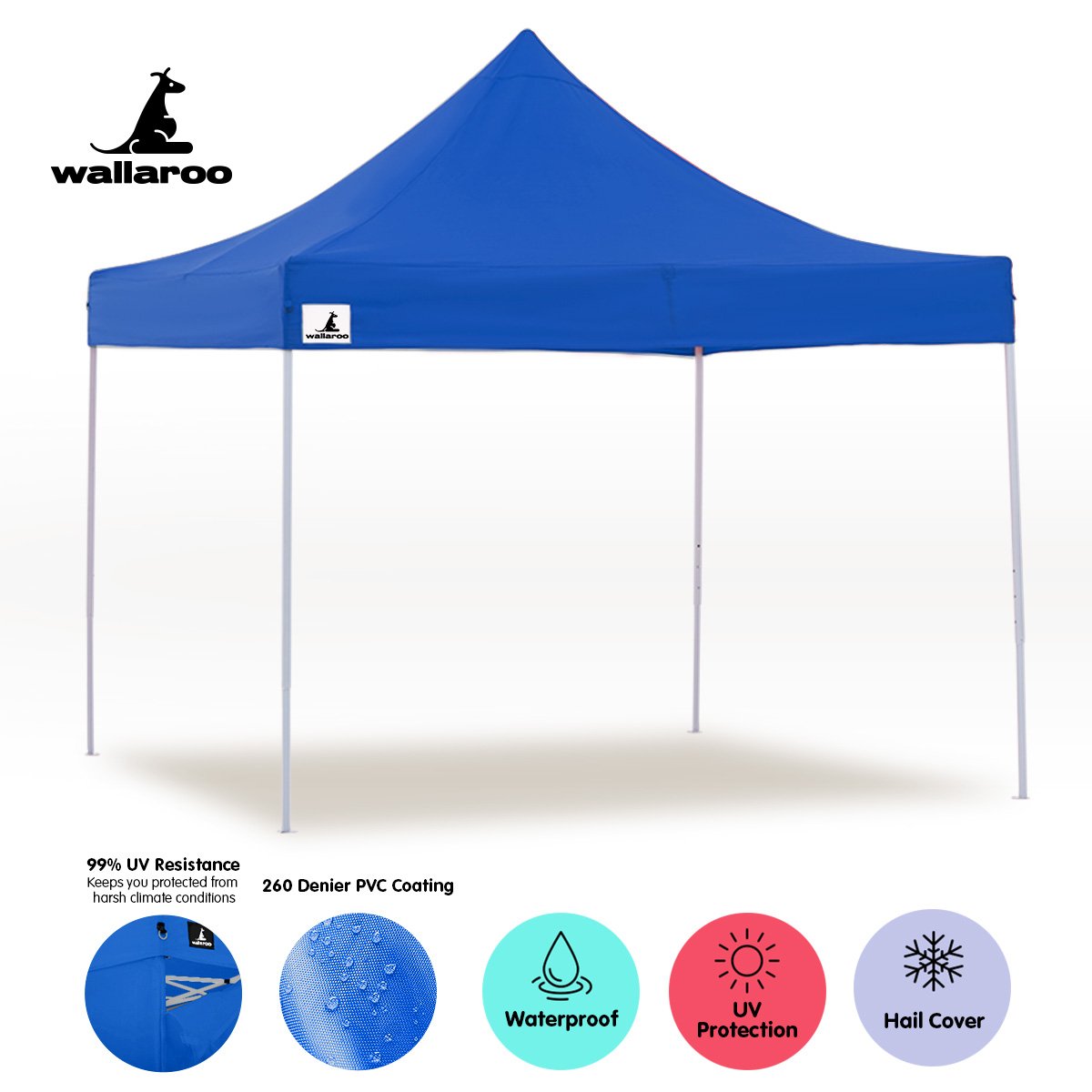 Wallaroo 3x3 PopUp Blue Gazebo Marquee Outdoor Tent