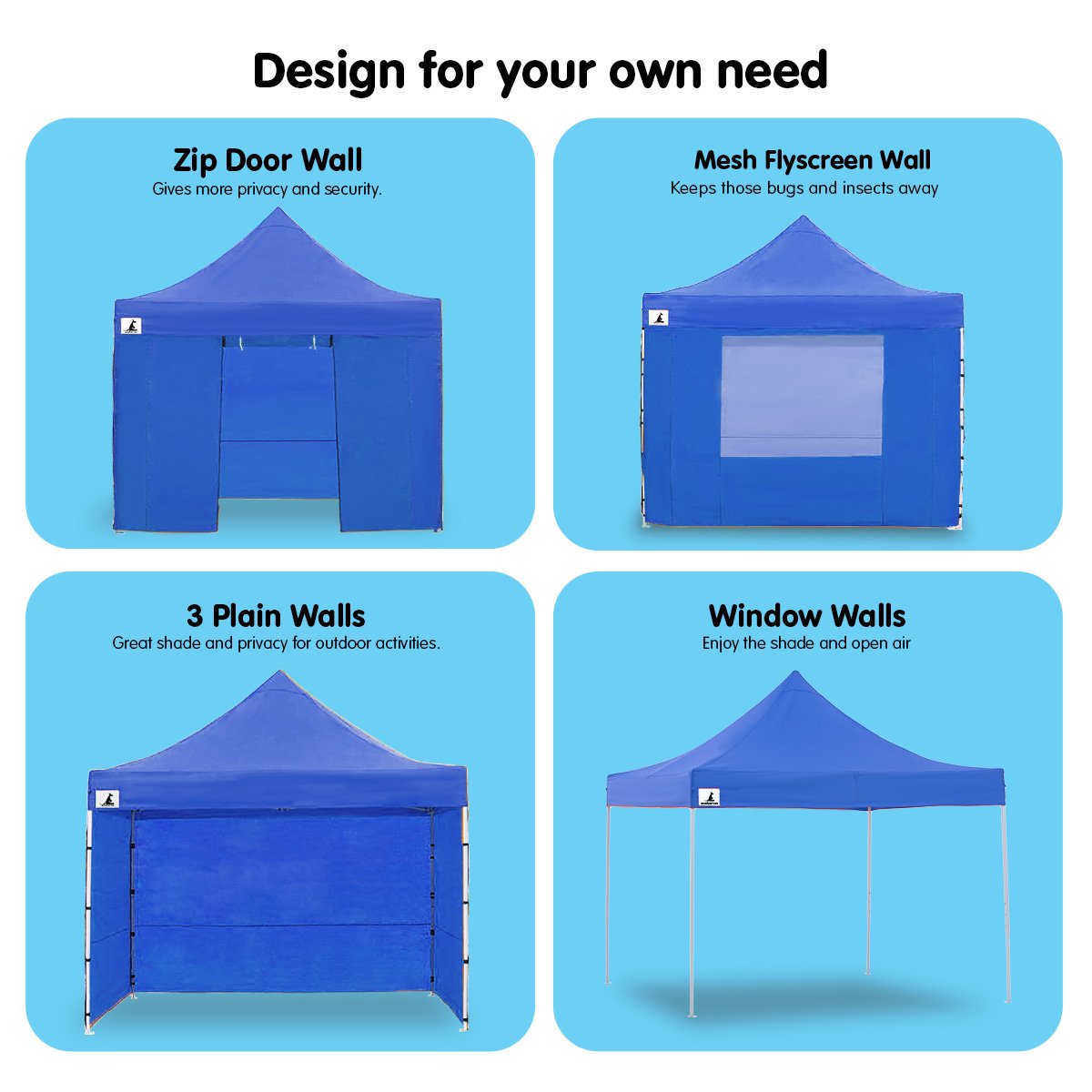 Wallaroo 3x3 PopUp Blue Gazebo Marquee Outdoor Tent