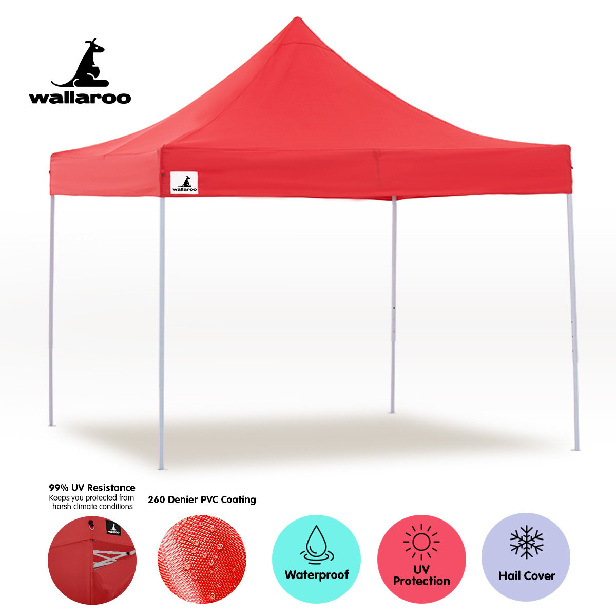 Wallaroo 3x3 PopUp Red Gazebo Marquee Outdoor Tent