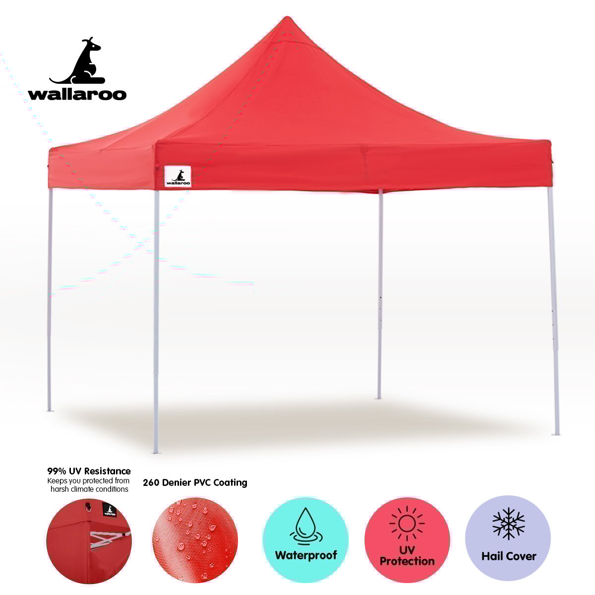 Wallaroo 3x3 PopUp Red Gazebo Marquee Outdoor Tent