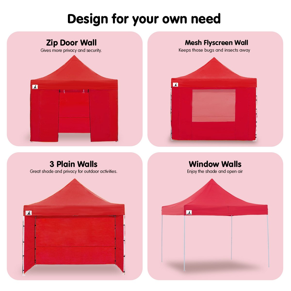 Wallaroo 3x3 PopUp Red Gazebo Marquee Outdoor Tent
