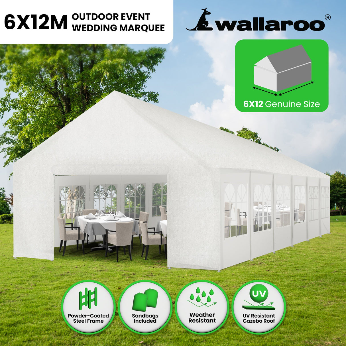 12m x 6m Wallaroo outdoor event marquee carport tent