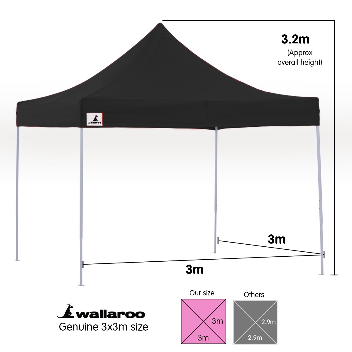 Wallaroo 3x3 PopUp Black Gazebo Marquee Outdoor Tent