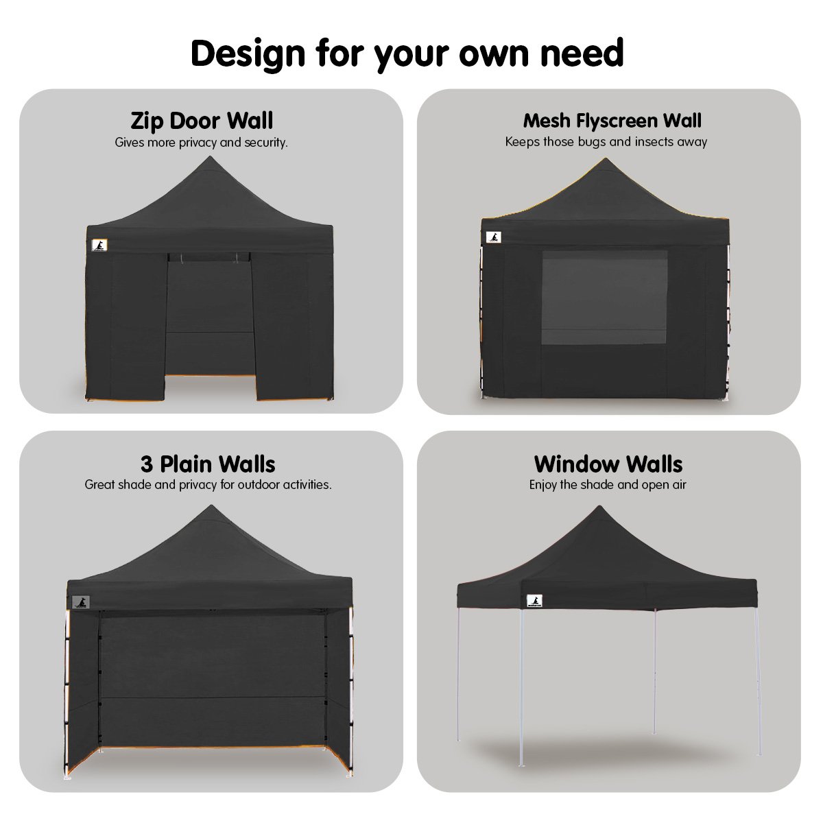 Wallaroo 3x3 PopUp Black Gazebo Marquee Outdoor Tent