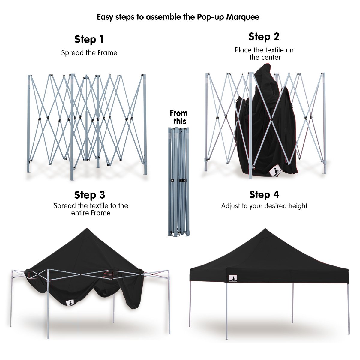 Wallaroo 3x3 PopUp Black Gazebo Marquee Outdoor Tent