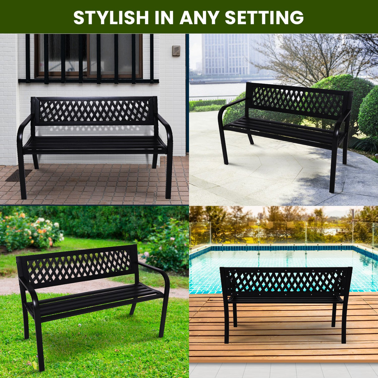 Wallaroo Steel Outdoor Garden Bench - Lattice